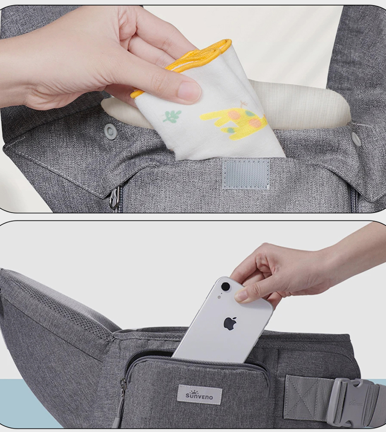 Baby Carrier with Infant Hip Seat - Grey