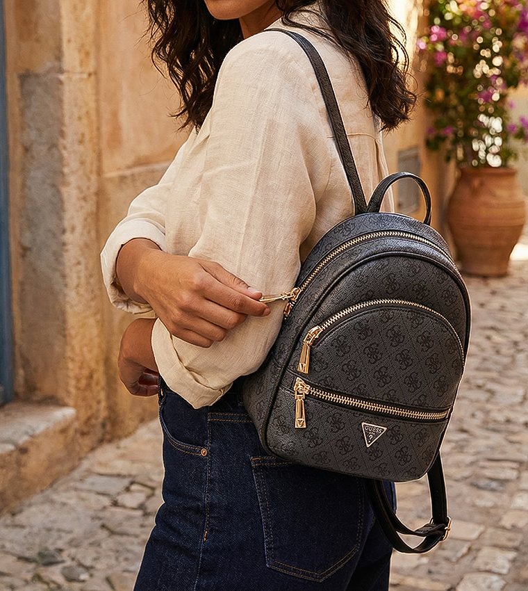 Guess Manhattan Black and Tan Backpack Amazon.com: GUESS womens Manhattan Large Backpack, Black  main image 2