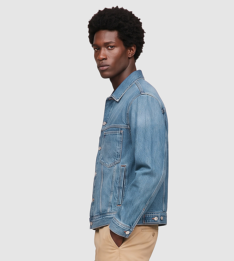 Washed Button Closure Denim Jacket