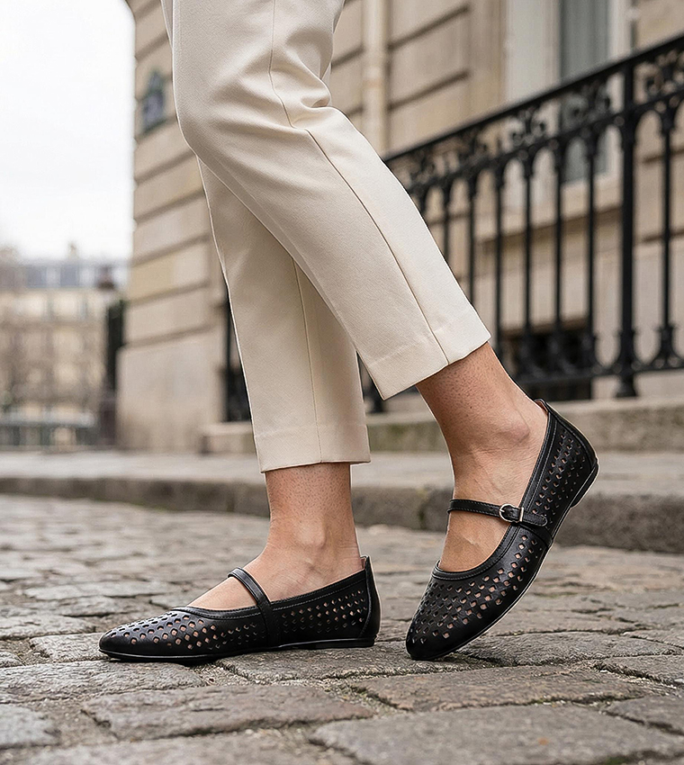 NAARIA-PERF Laser Cut Round Toe Mary Jane Shoes