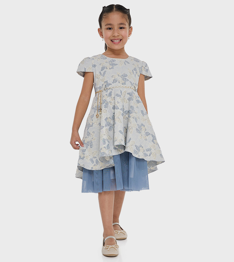 Buy Victor And Jane Jacquard Tulle Layered Party Dress In Blue