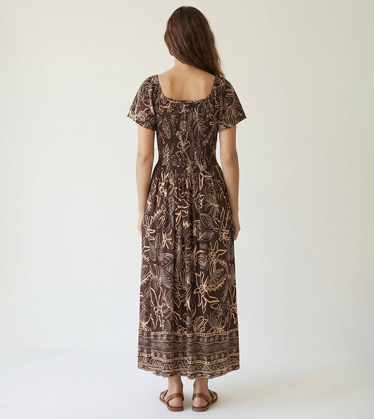 Printed Scoop Neck Midi Dress