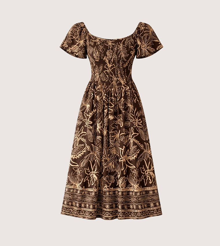 Printed Scoop Neck Midi Dress