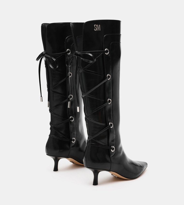 BALLPARK Eyelet Lace Up Pointed Toe Knee High Boots