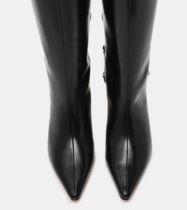 BALLPARK Eyelet Lace Up Pointed Toe Knee High Boots