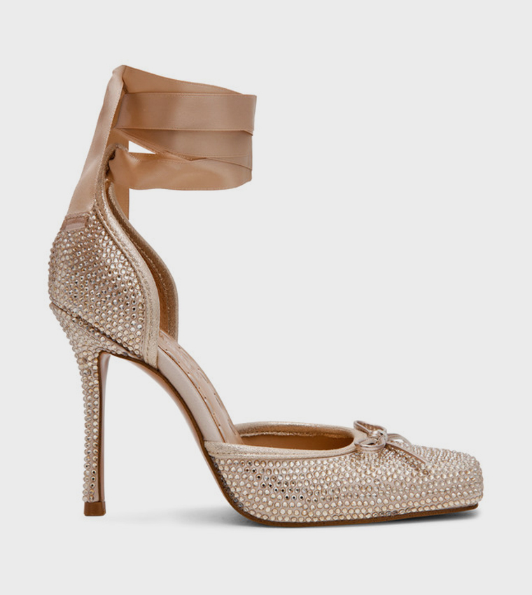 LARINA-R Crystal Embellished Ankle Tie Pumps