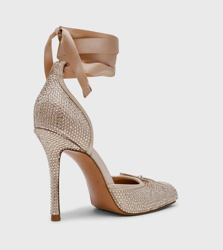 LARINA-R Crystal Embellished Ankle Tie Pumps