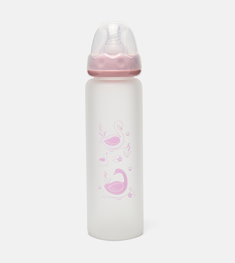 Printed Shatter Proof Glass Feeding Bottle, 240ml