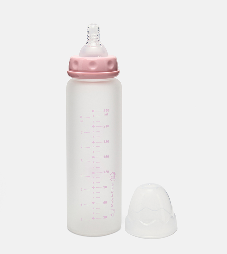 Printed Shatter Proof Glass Feeding Bottle, 240ml