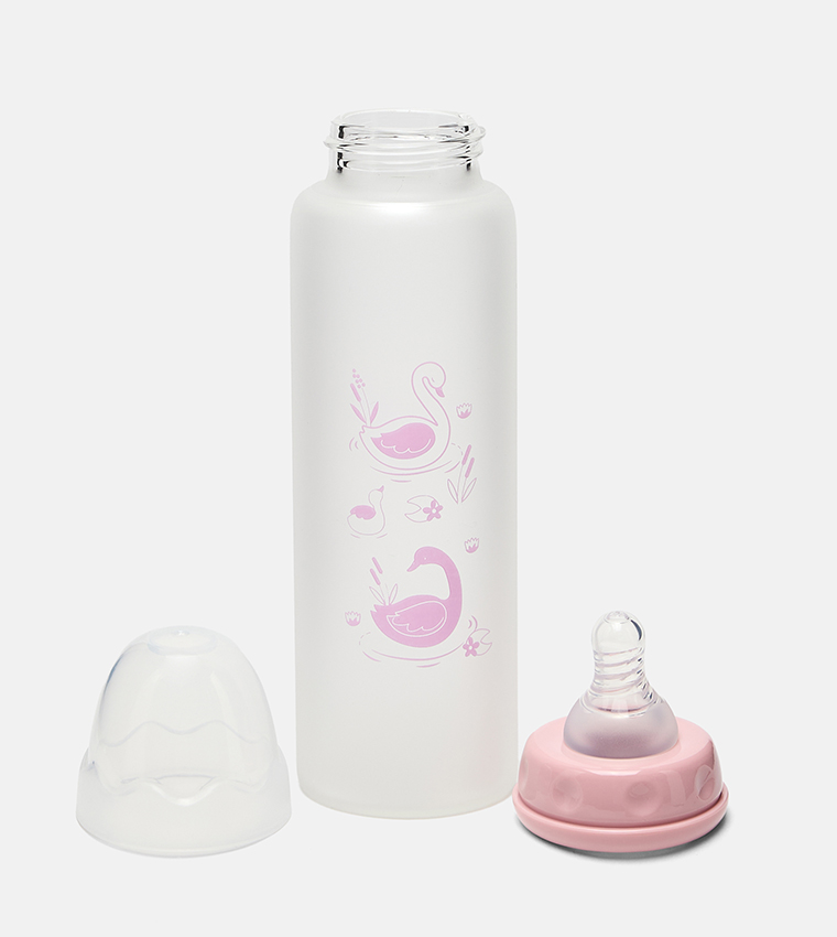 Printed Shatter Proof Glass Feeding Bottle, 240ml