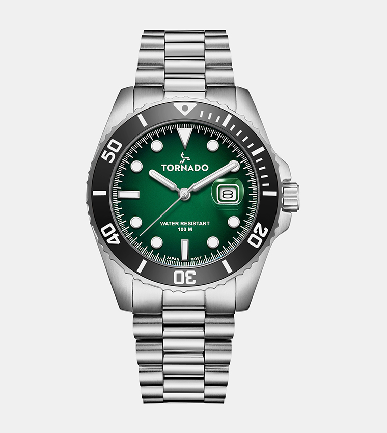 Green Dial Stainless Steel Watch