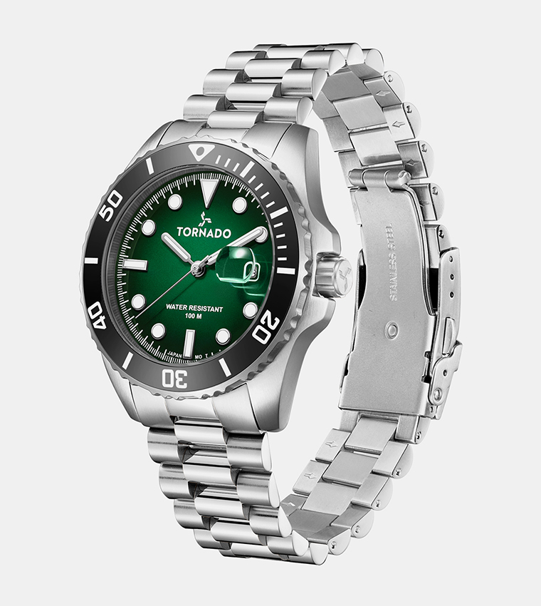 Green Dial Stainless Steel Watch