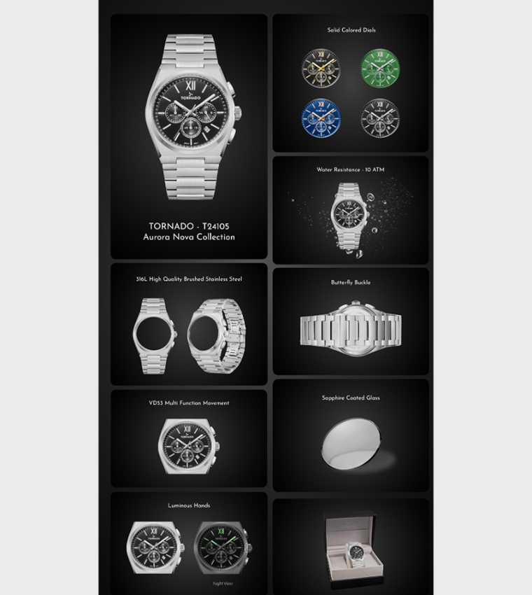 Aurora Nova Black Dial Chronograph Watch