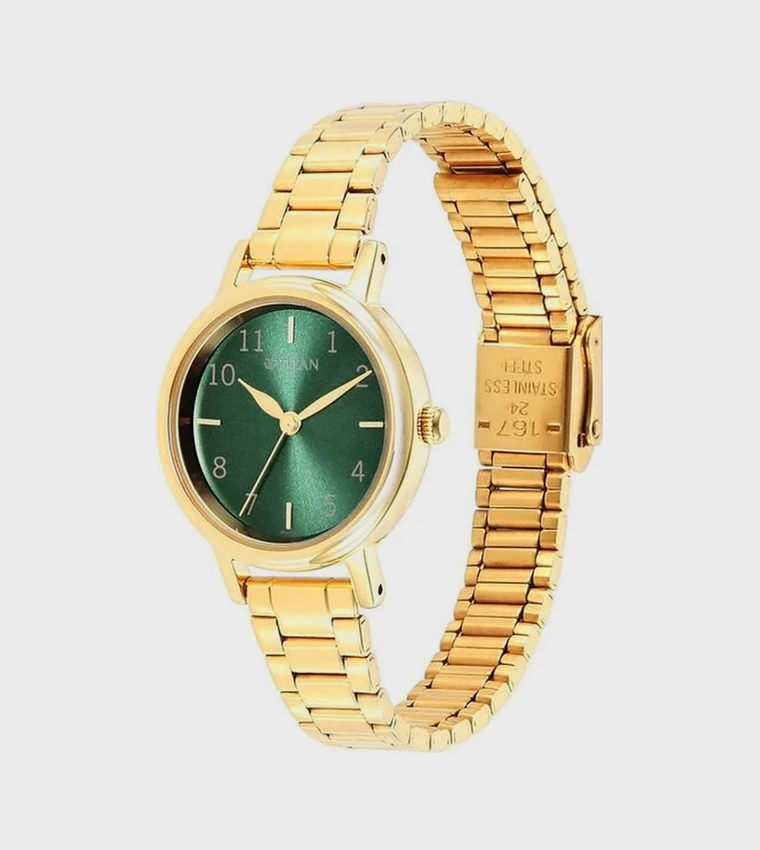 Green Dial Stainless Steel Strap Analog Watch