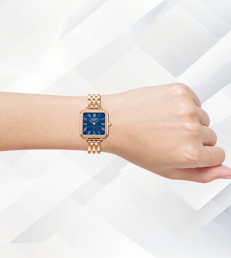 Dark Blue Dial Metal Strap Analog Watch
