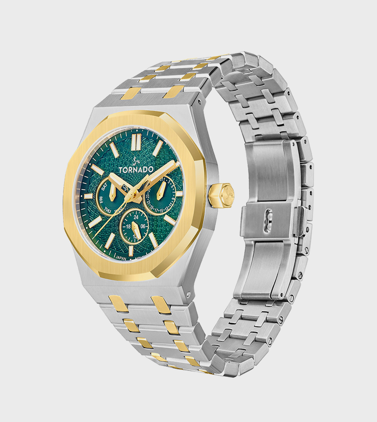 AURORA Multifunction Green with Gold Bezel Ring Dial Watch