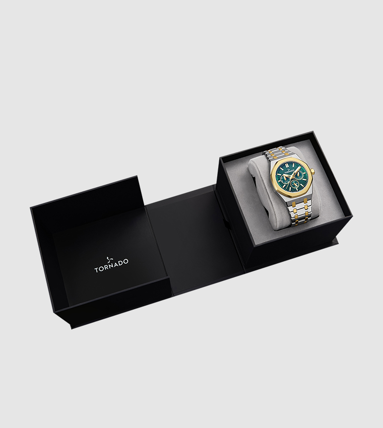AURORA Multifunction Green with Gold Bezel Ring Dial Watch