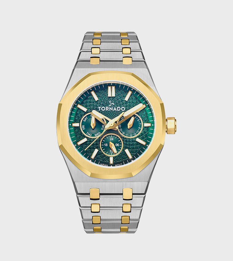 AURORA Multifunction Green with Gold Bezel Ring Dial Watch