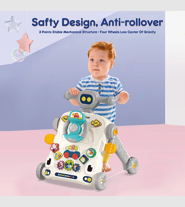 3-in-1 Baby Walker, Learning Table Mode and Game Panel Mode with Musical Keyboard - Grey