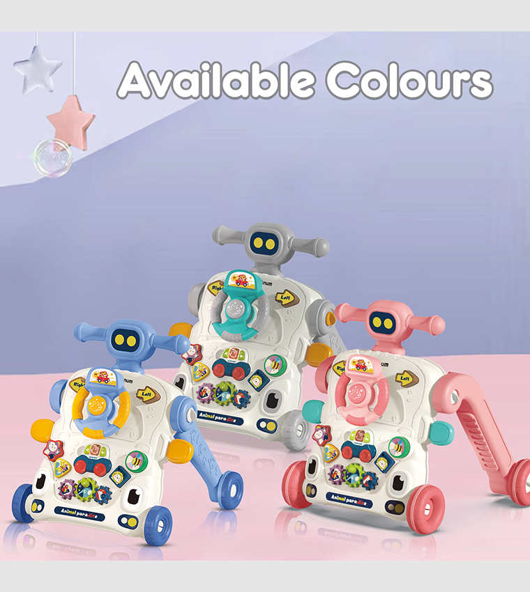 3-in-1 Baby Walker, Learning Table Mode and Game Panel Mode with Musical Keyboard - Grey