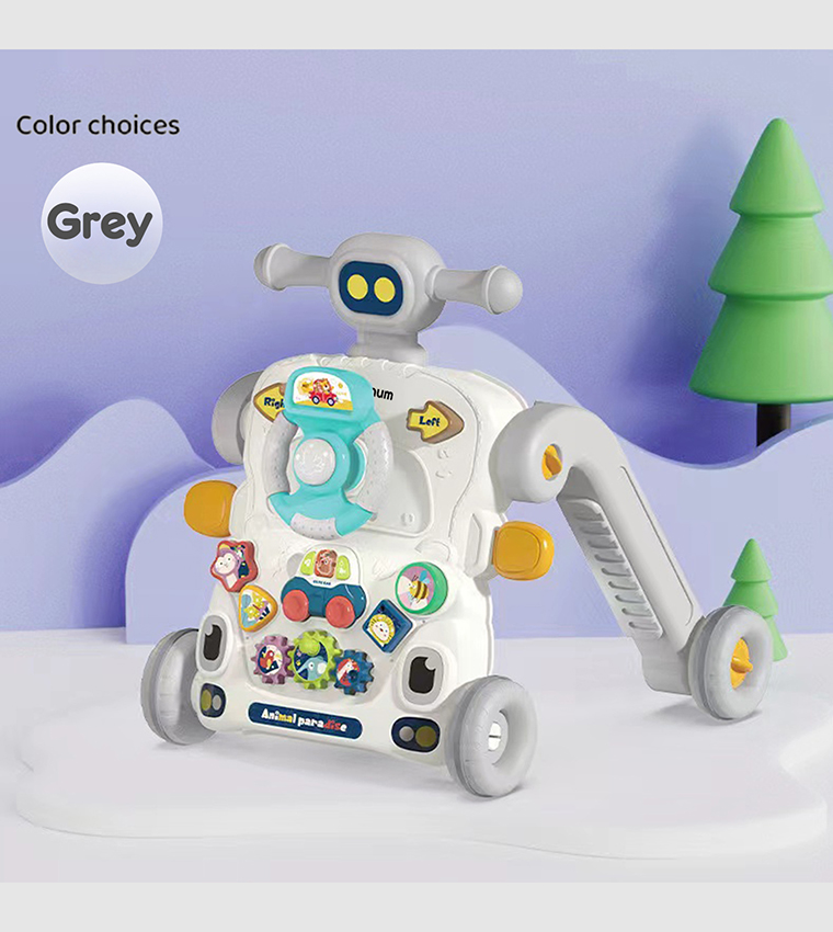 3-in-1 Baby Walker, Learning Table Mode and Game Panel Mode with Musical Keyboard - Grey