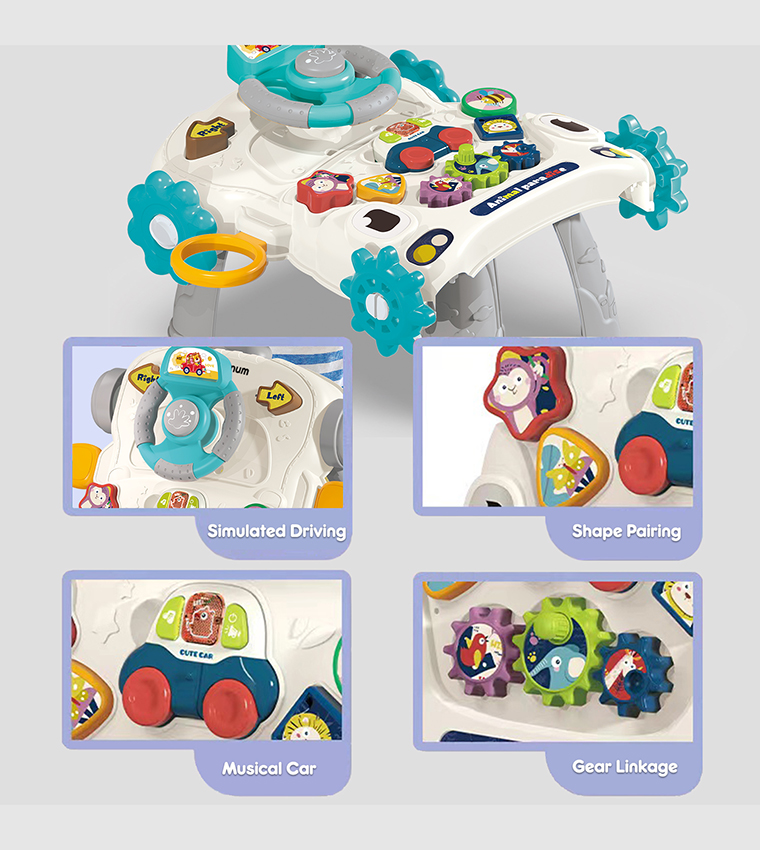 3-in-1 Baby Walker, Learning Table Mode and Game Panel Mode with Musical Keyboard - Grey