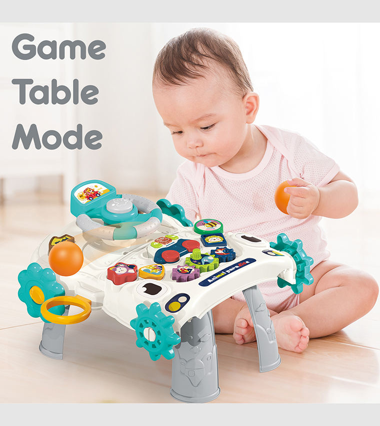 3-in-1 Baby Walker, Learning Table Mode and Game Panel Mode with Musical Keyboard - Grey