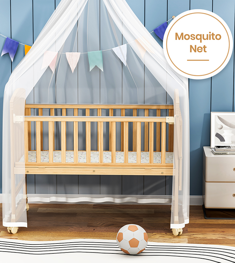 سرير أطفال قابل للتحويل 7 في 1 وسرير جانبي مع مرتبة - خشب طبيعي