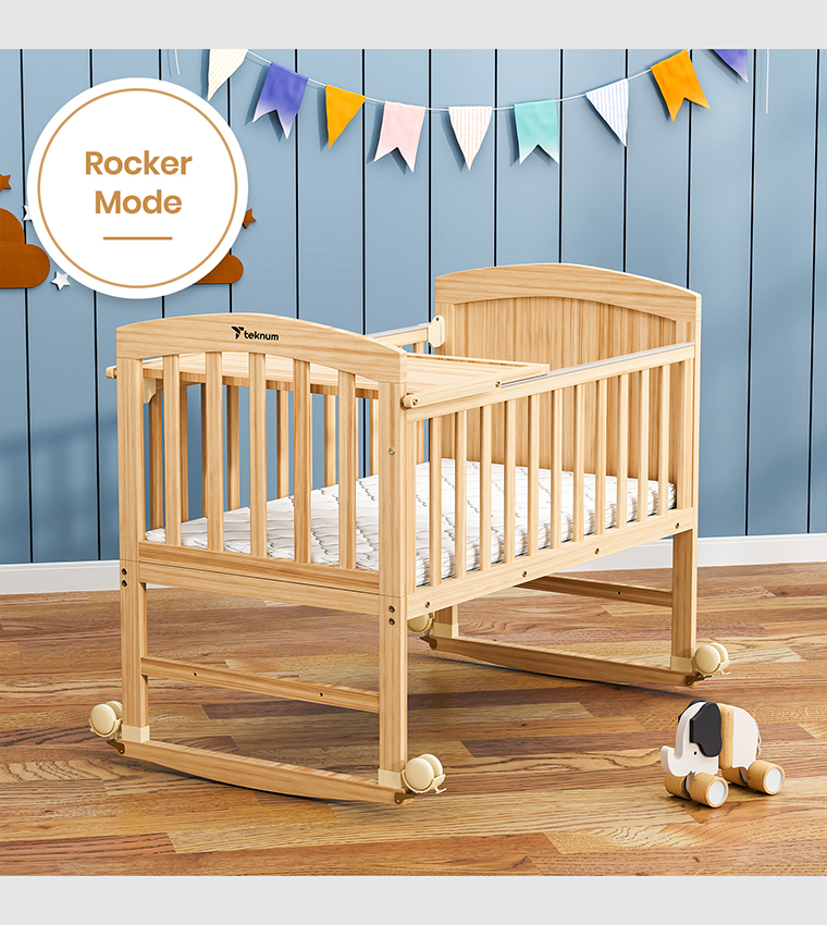 سرير أطفال قابل للتحويل 7 في 1 وسرير جانبي مع مرتبة - خشب طبيعي