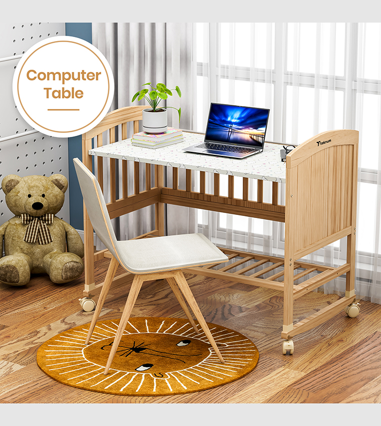 سرير أطفال قابل للتحويل 7 في 1 وسرير جانبي مع مرتبة - خشب طبيعي