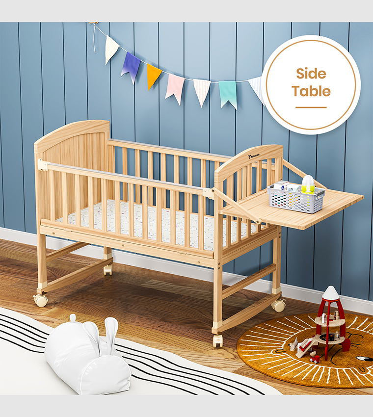سرير أطفال قابل للتحويل 7 في 1 وسرير جانبي مع مرتبة - خشب طبيعي