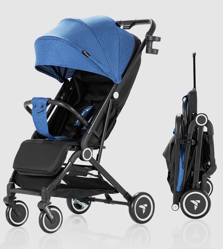 Teknum Travel Cabin Stroller with  Coffee Cup Holder - Blue
