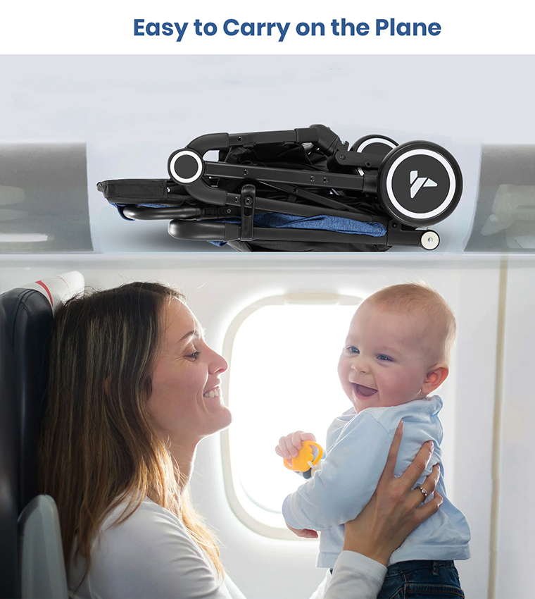 Teknum Travel Cabin Stroller with  Coffee Cup Holder - Blue