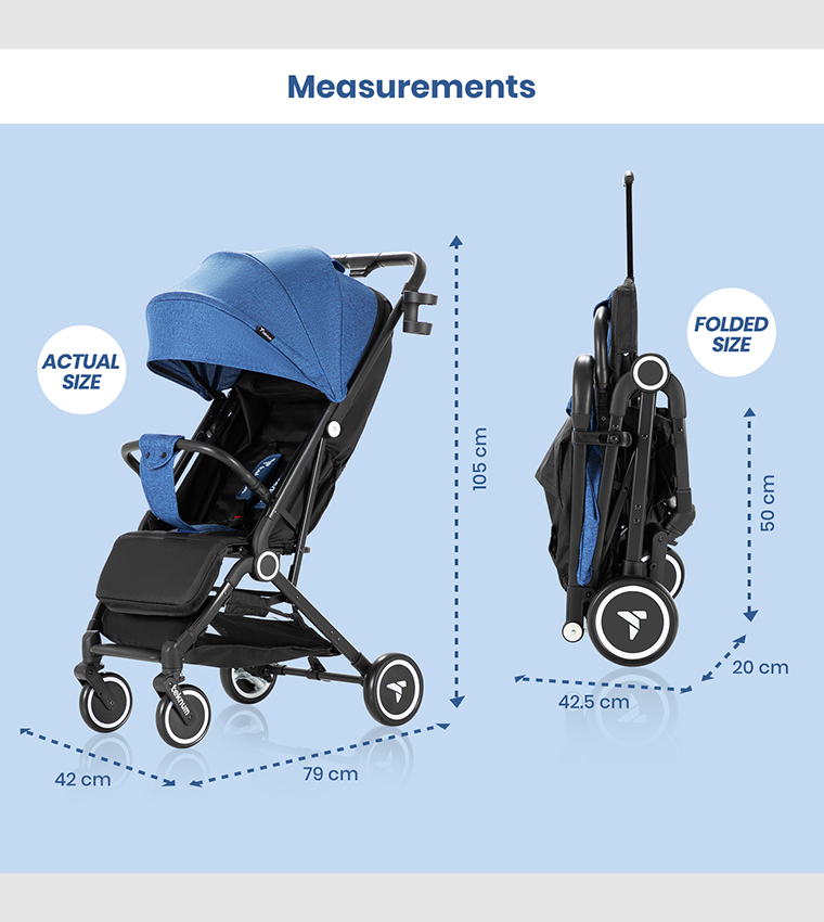 Teknum Travel Cabin Stroller with  Coffee Cup Holder - Blue