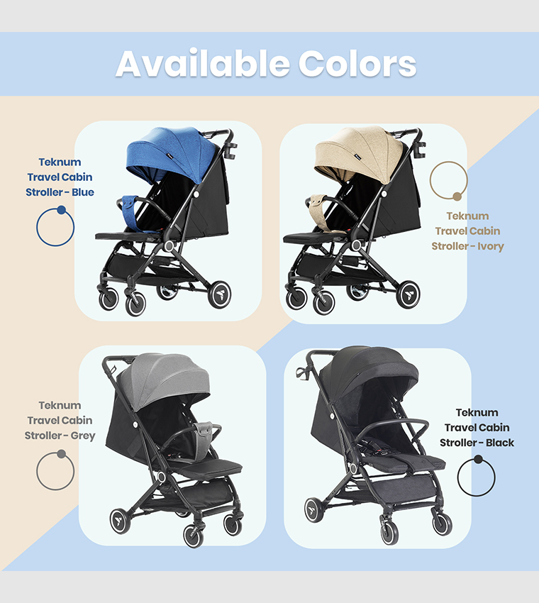 Teknum Travel Cabin Stroller with  Coffee Cup Holder - Blue