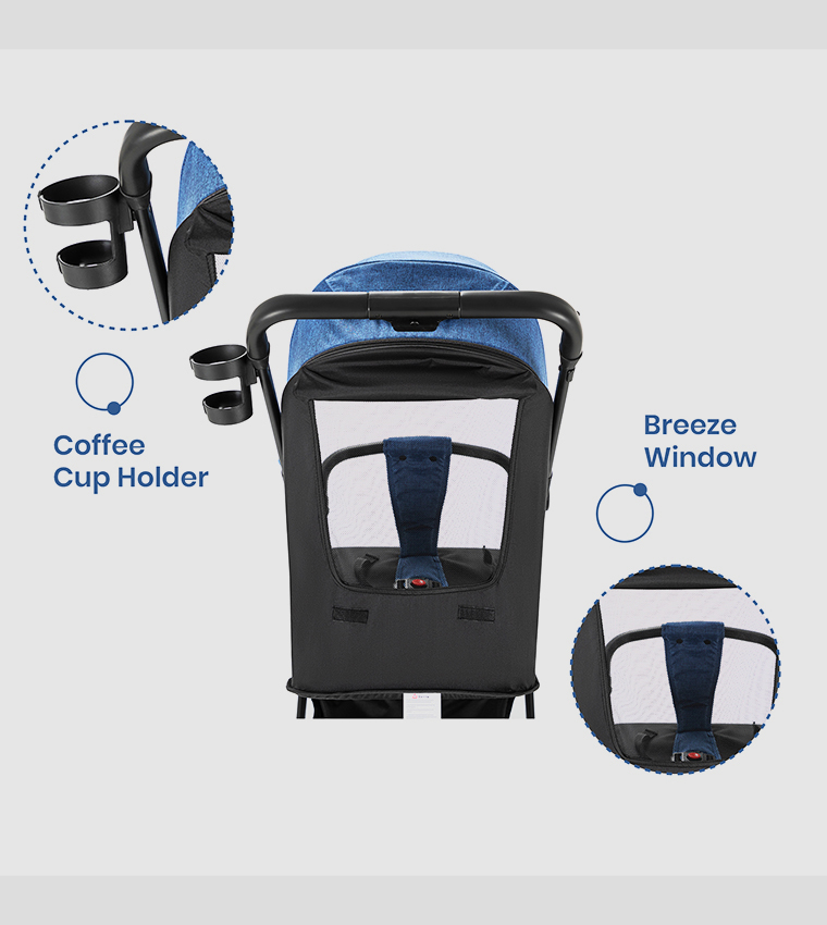 Teknum Travel Cabin Stroller with  Coffee Cup Holder - Blue
