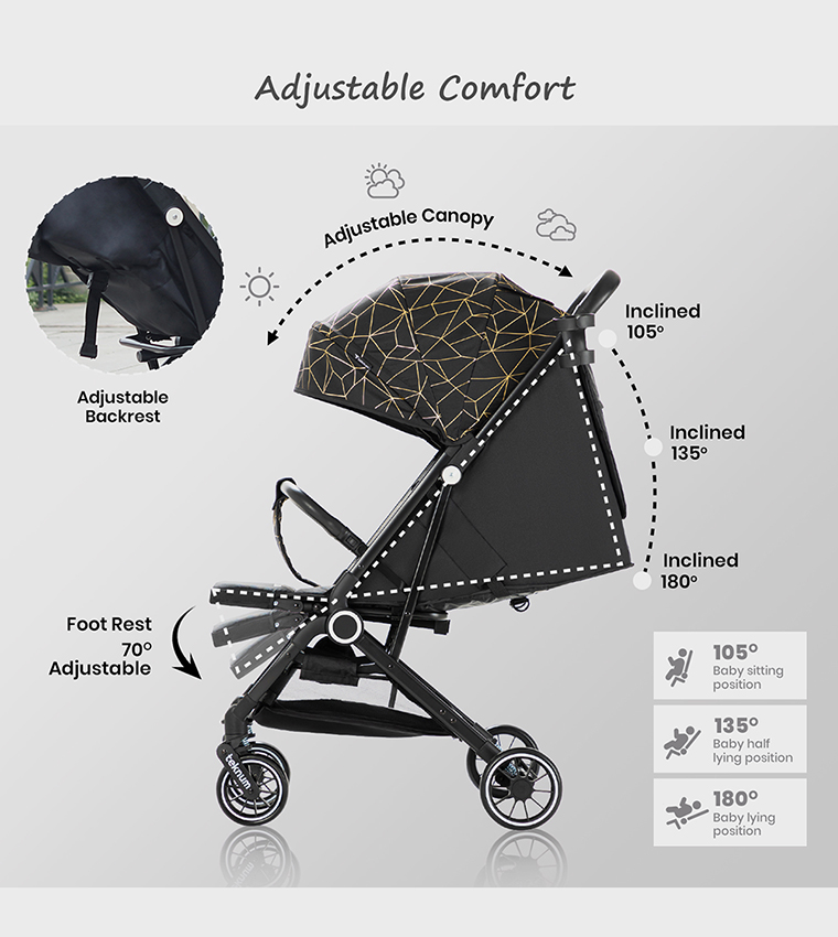 TEKNUM TravelZen Stroller with  Coffee Cup Holder - Black Gold