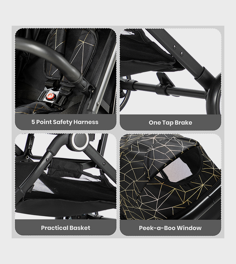 TEKNUM TravelZen Stroller with  Coffee Cup Holder - Black Gold