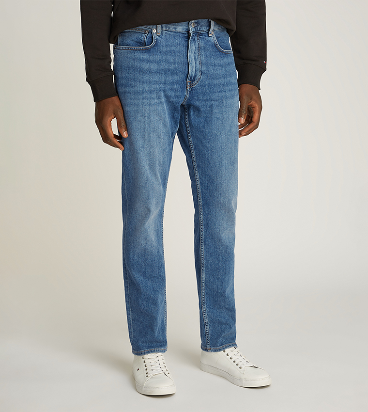 Washed Mid Rise Tapered Fit Jeans