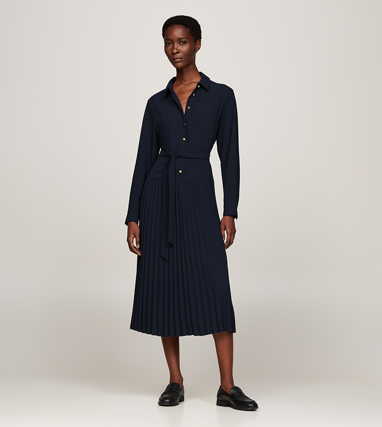 tommy hilfiger belted pleated fit & flare dress Pleated Fit And Flare Maxi Dress | Dresses