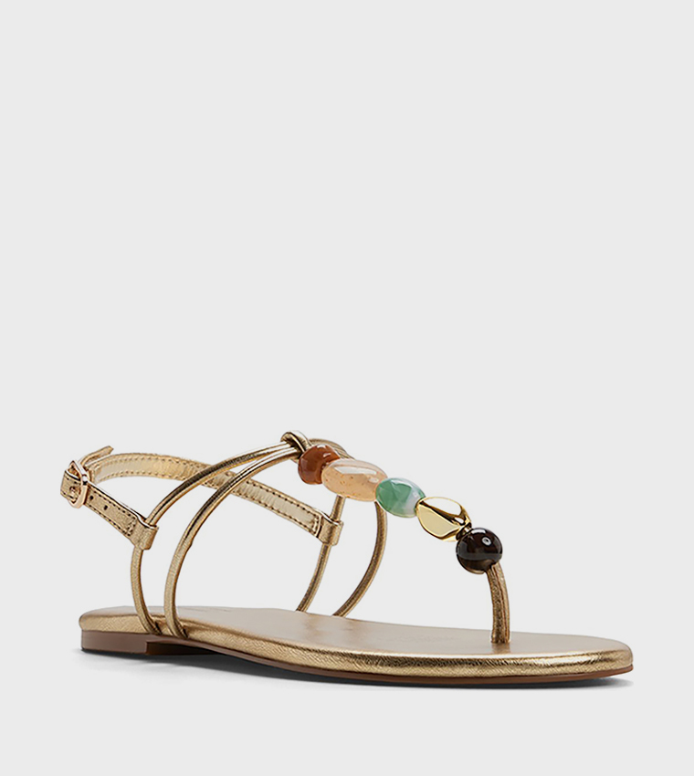 TOPAAZ Stone Detail Thong-Strap Flat Sandals