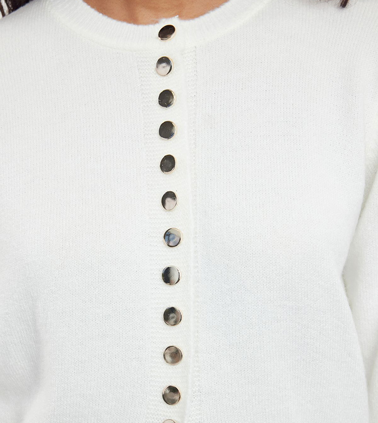 Button Detail Slit Cardigan