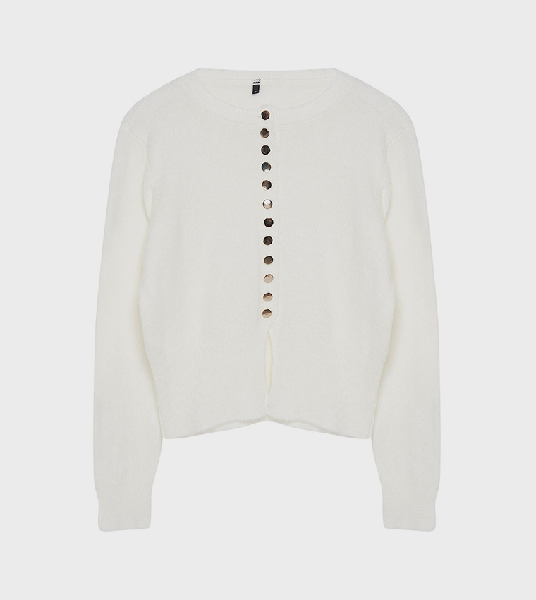Button Detail Slit Cardigan