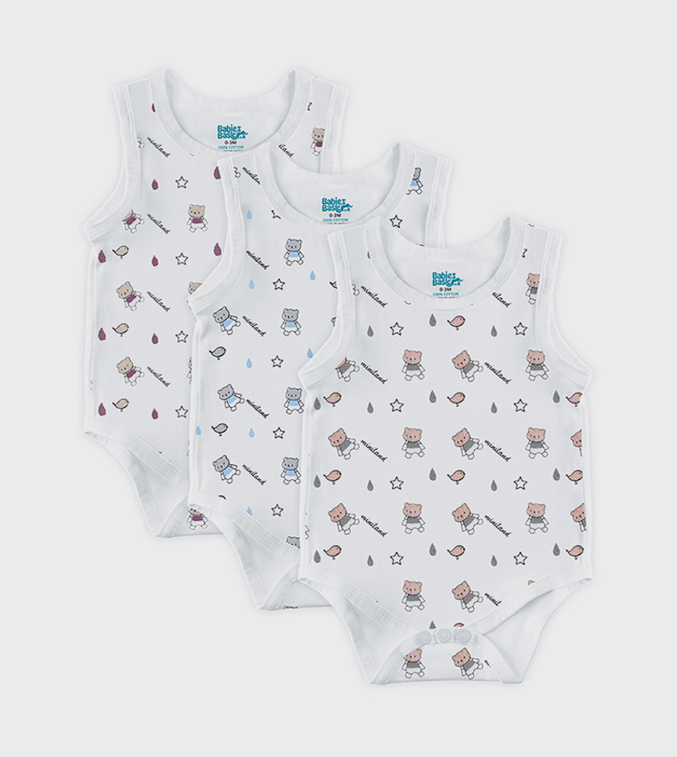 Pack of 3 Printed Sleeveless Bodysuits