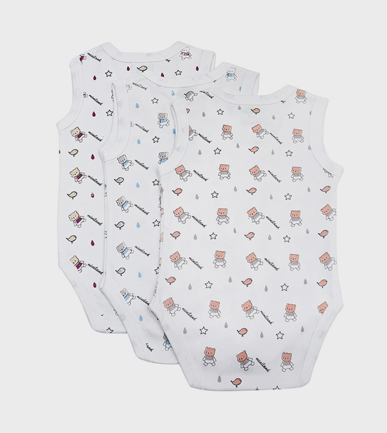 Pack of 3 Printed Sleeveless Bodysuits