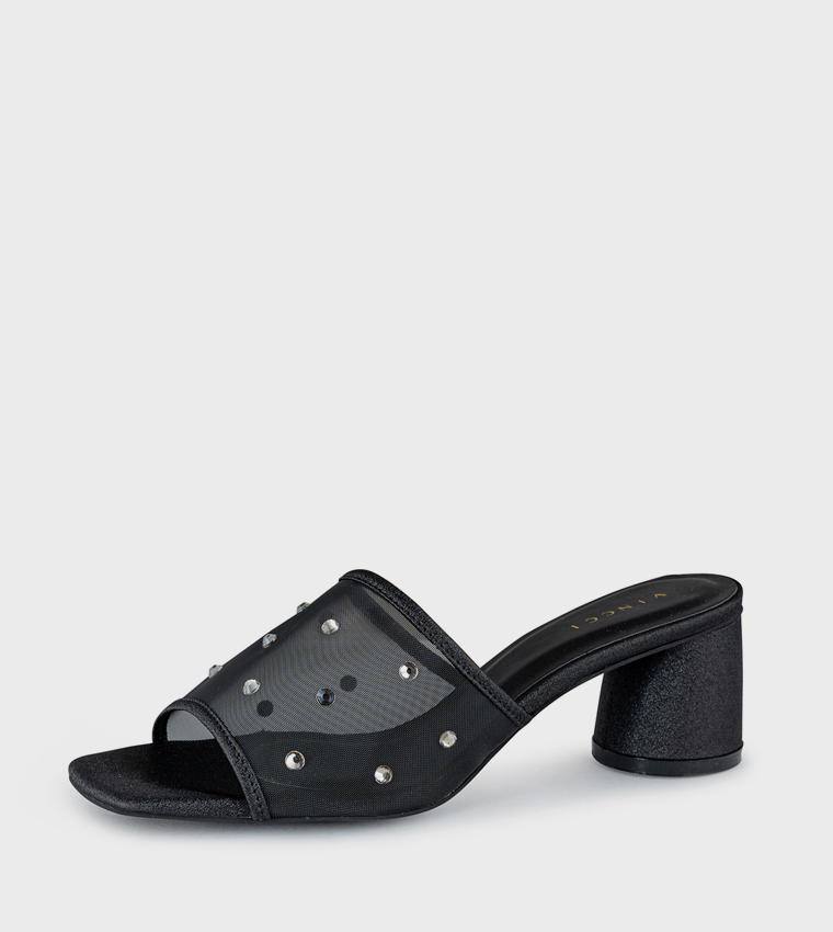 Embellished Square Toe Heeled Sandals