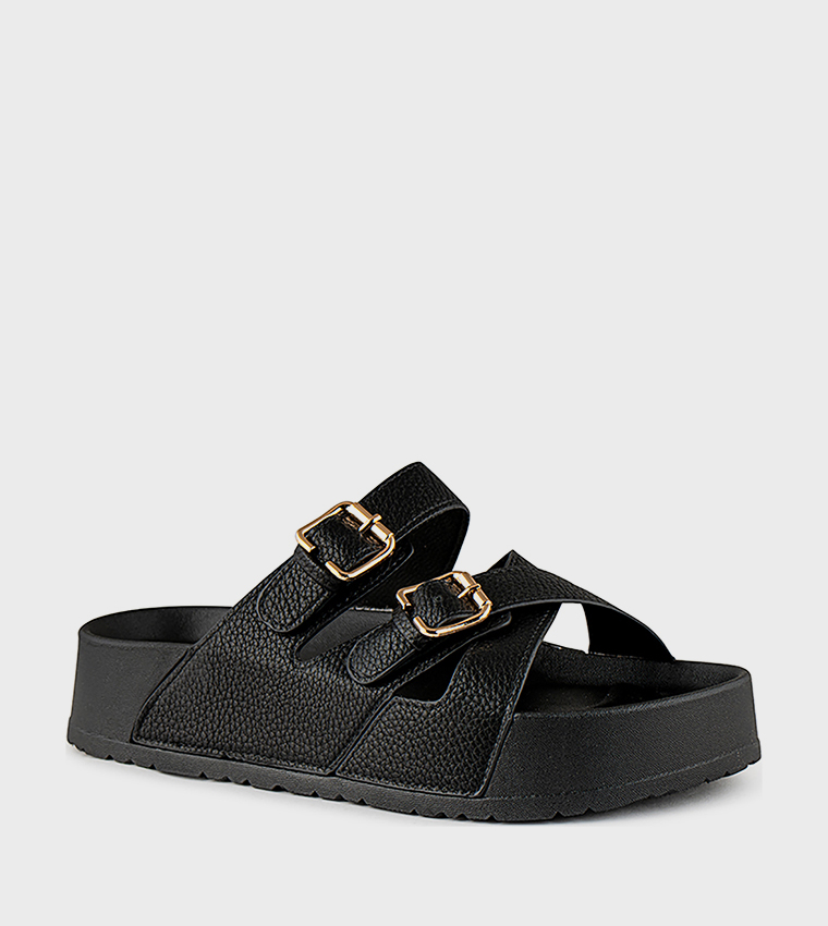 Textured Multi Strap Flatform Sandals