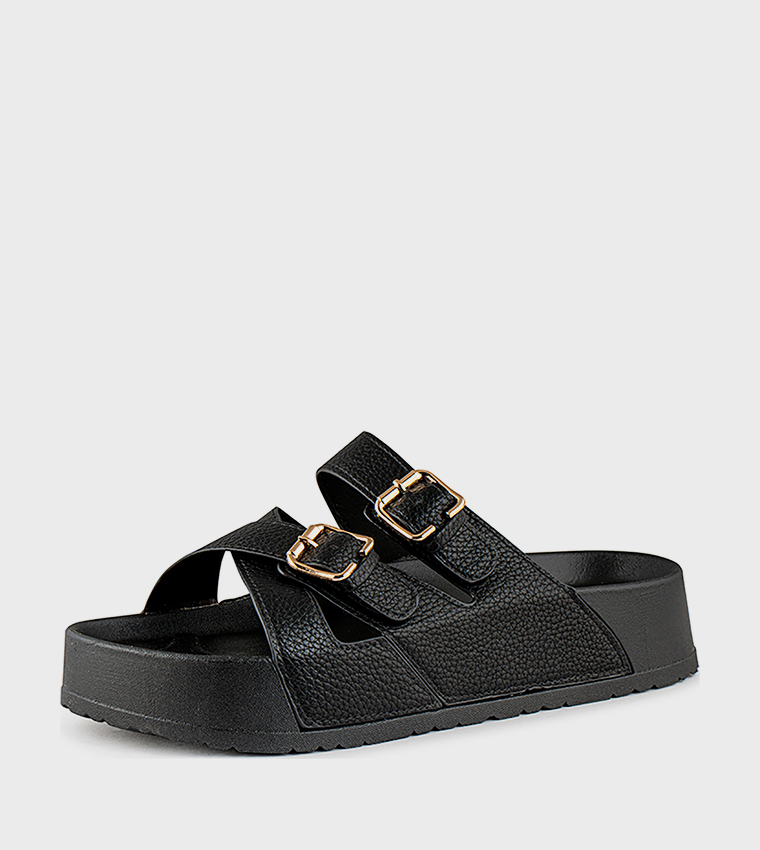 Textured Multi Strap Flatform Sandals