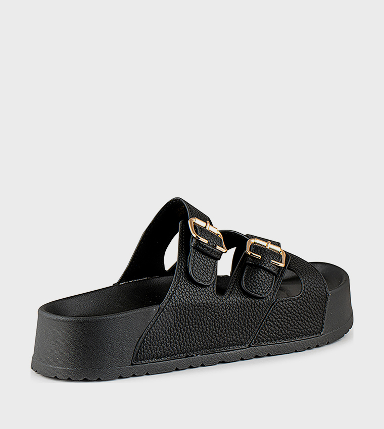 Textured Multi Strap Flatform Sandals