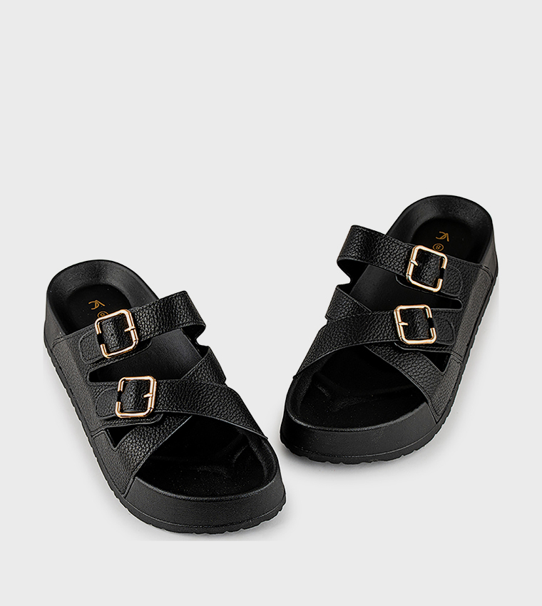 Textured Multi Strap Flatform Sandals